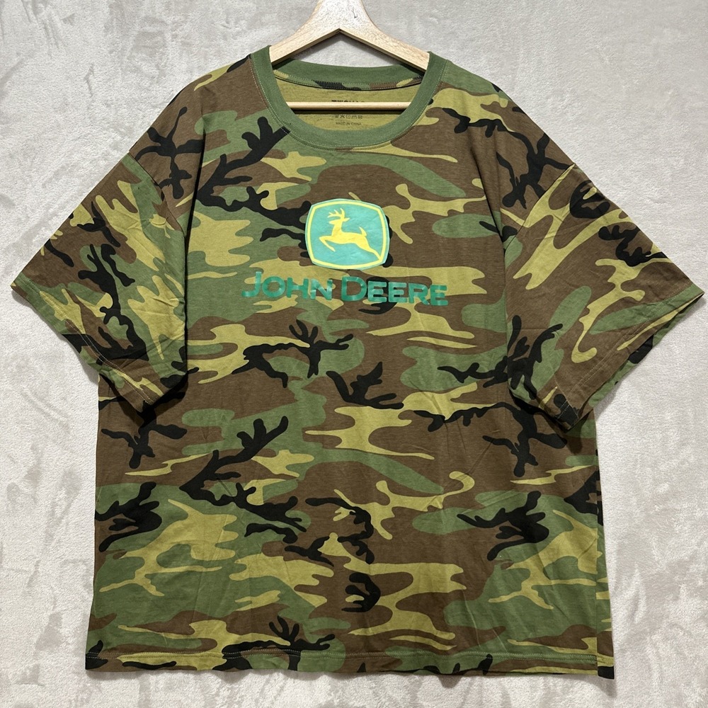 JOHN DEERE T-shirt Mens Sz 3XL Cotton‎ Ringer Camouflage Outdoor Logo Graphic